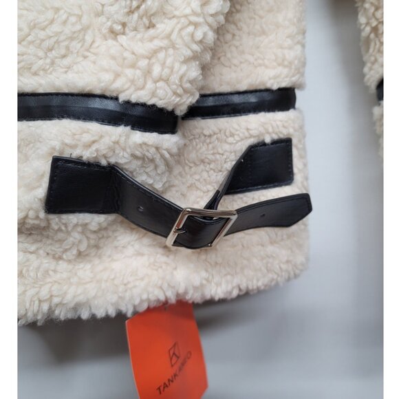 NWT Tankaneo Sherpa Moto Leather Patchwork Zip Up Coat XL - Picture 7 of 15